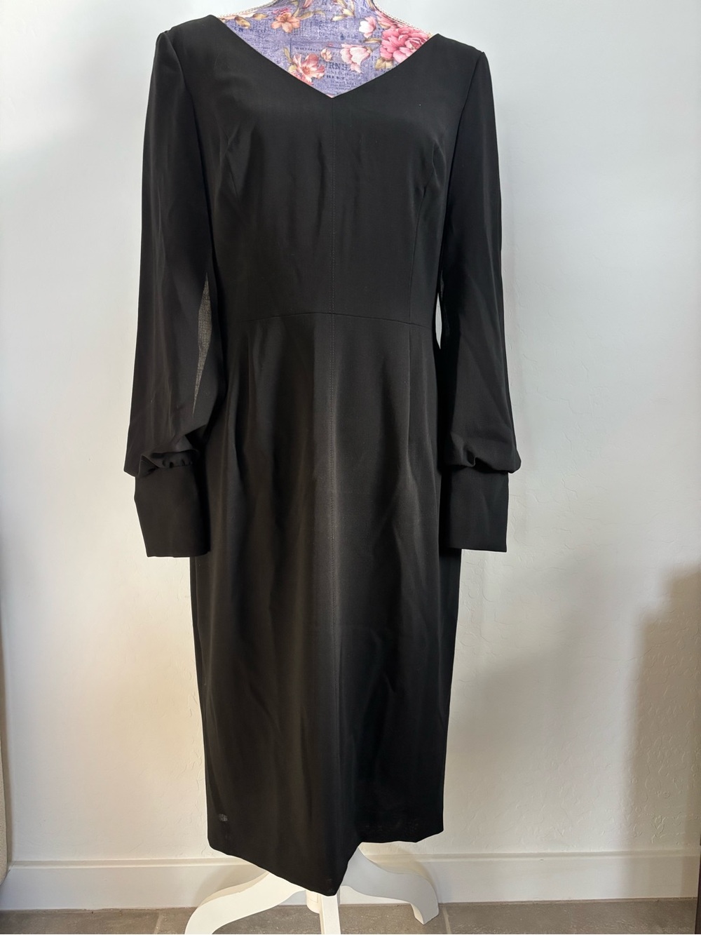 Escada Classic Black Long Sleeve Wool Midi Dress